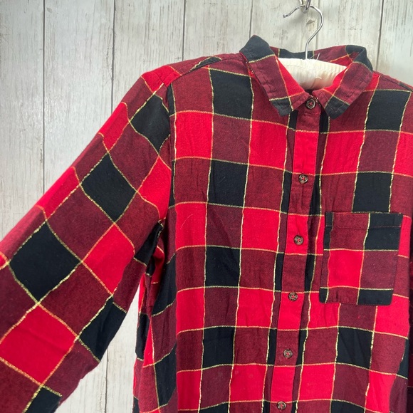 Style & Co Long Sleeve Collared Sequin Gold Button Up Plaid Shirt Size Small - Picture 9 of 12